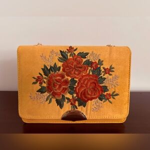 Floral Embroidered Yellow Shoulder Bag